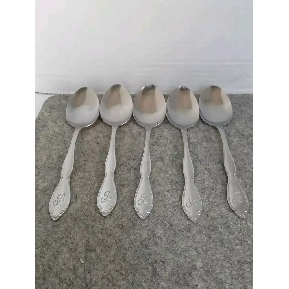 Vintage Monogrammed Silver-Plated Serving‎ Spoons Set of 5 Dining Collection